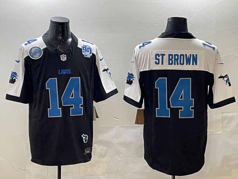 Men Detroit Lions 14 St Brown Black Thanksgiving three generations 2025 Nike Limited NFL Jersey style 1